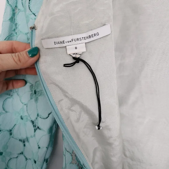 Diane Von Furstenberg Lace Mini Floral Dress 0 Mint Green Wedding Party Cocktail - Picture 5 of 11